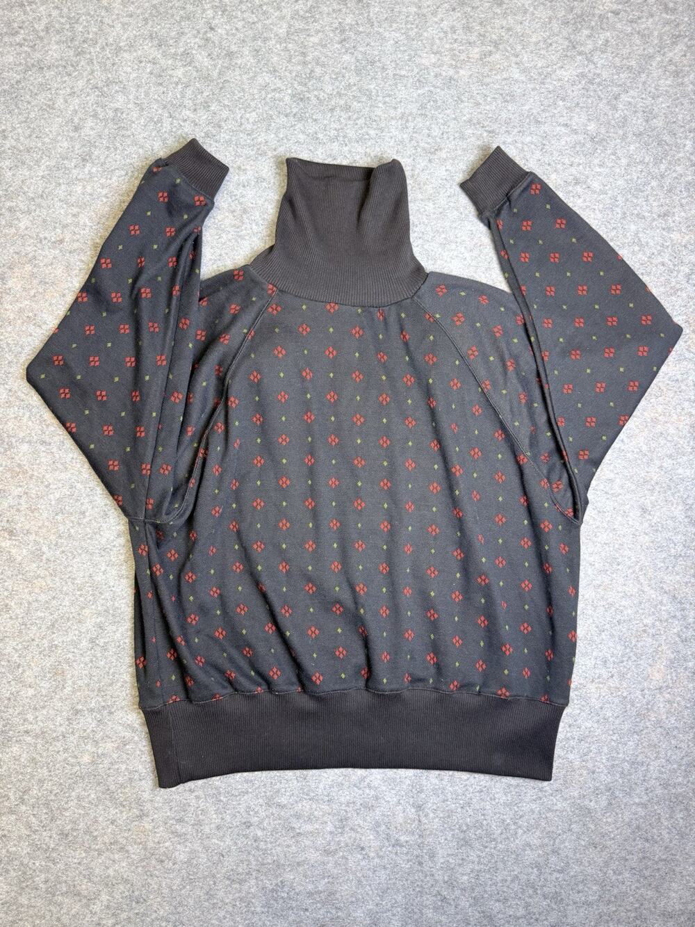 Vintage Autograph Sweater Size Large Black Red Diamond Print Mock Neck Retro